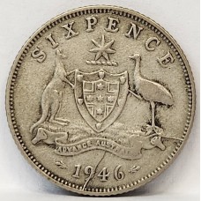 AUSTRALIA 1946 . SIXPENCE . VARIETY . DIE CRACKS ON REVERSE